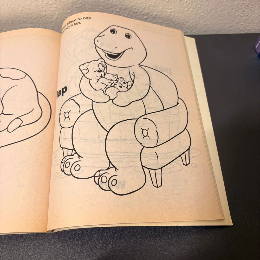 Barney Coloring Activity Book Kids OS Purple Excellent Fun With Rhymes Vintage